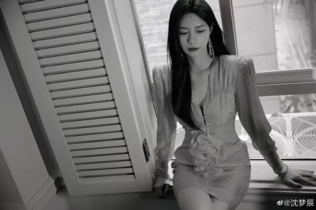 沈梦辰粉色深V裙小露性感  长发披肩露细腰长腿